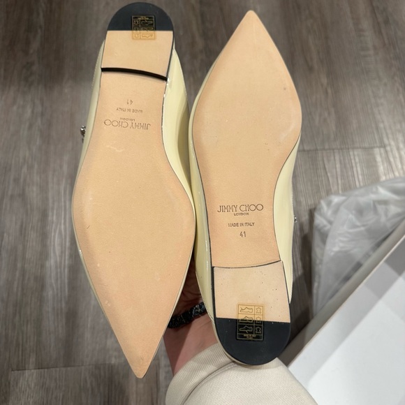 Jimmy Choo Bing Crystal Strap Patent Leather in Linen Mule Flats - Picture 15 of 16